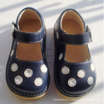 Navy with White Polka Dots Soft Squeaky Shoes 7 Colors